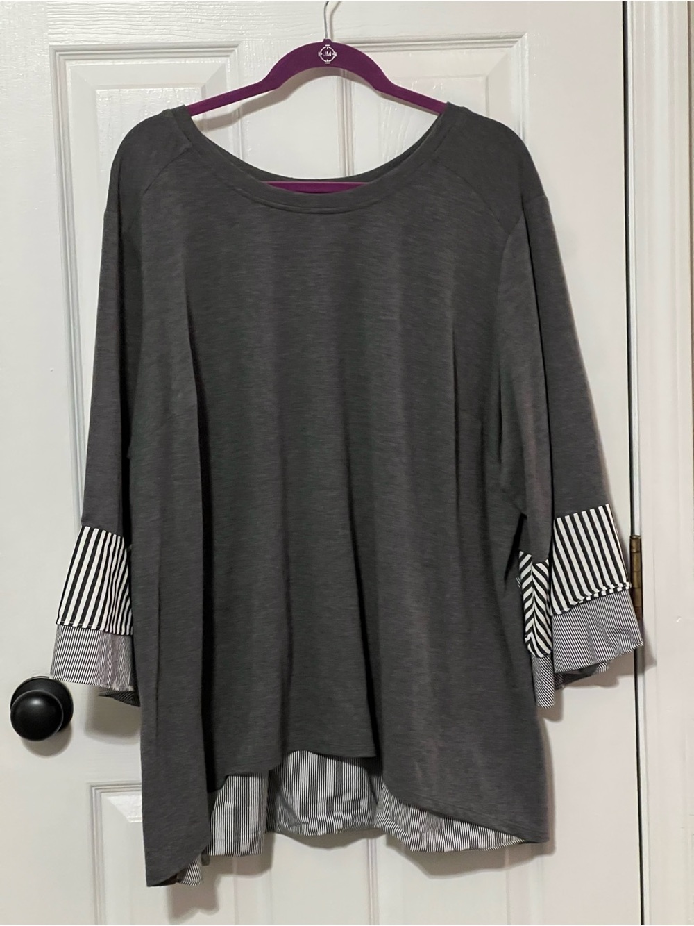 ALYX Gray Mixed Stripe Ruffle Hem Tunic Top Women’s 3X Plus Size